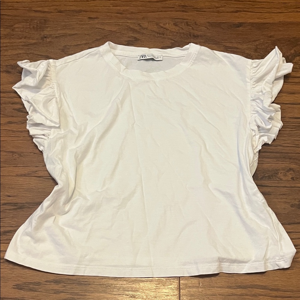 Zara Elegant White Ruffle Sleeve Top